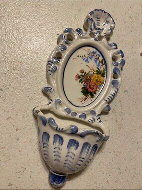 Vintage C.B. Bassano Ceramic Wall Pocket Vase Italian Wall Hanging Pottery Italy